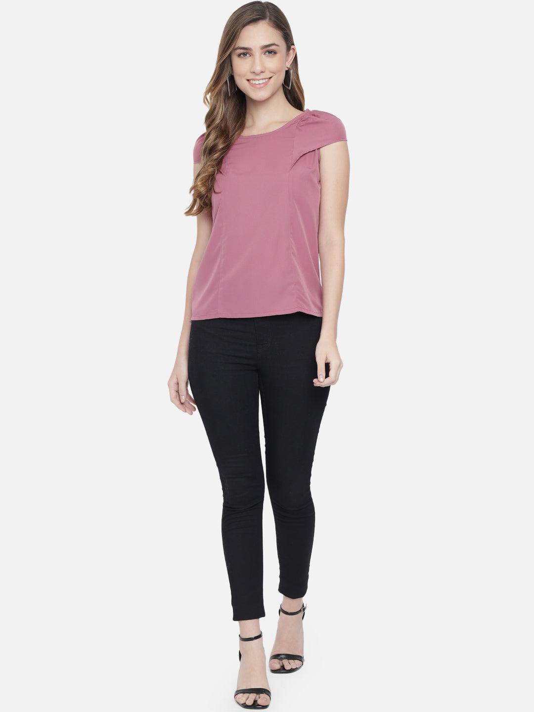Solid Pink Round Neck Top for Women