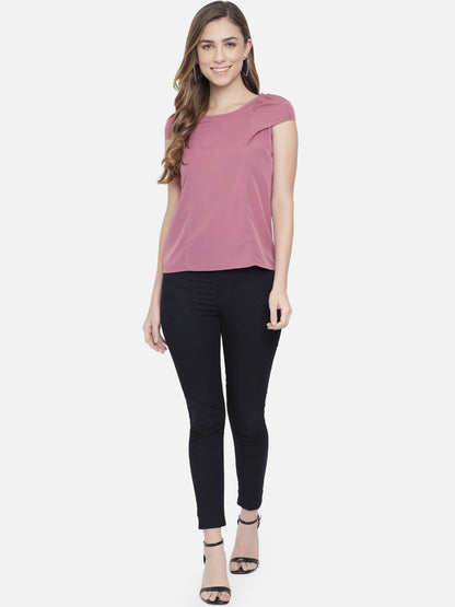 Solid Pink Round Neck Top for Women