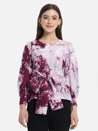 Multicolor Tie &amp; Dye Round Neck Top for Women
