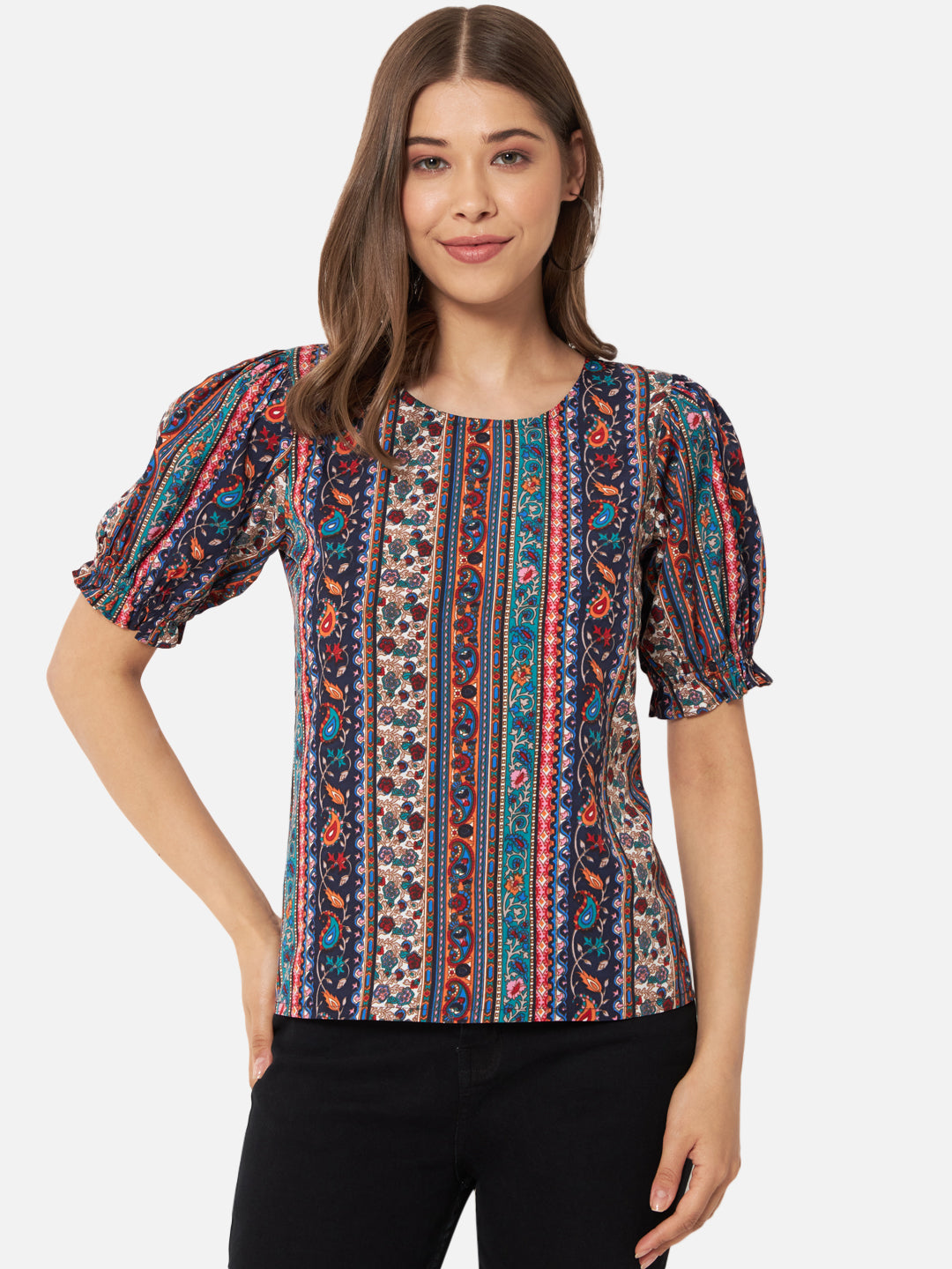 Multicolor Printed Half Sleeve Top for Women
