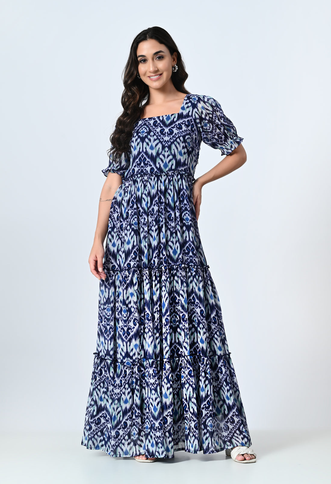 Multicolor Half Sleeve Ankle Length Dress for Women