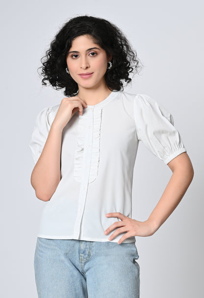Solid White Half Sleeve Top for Women
