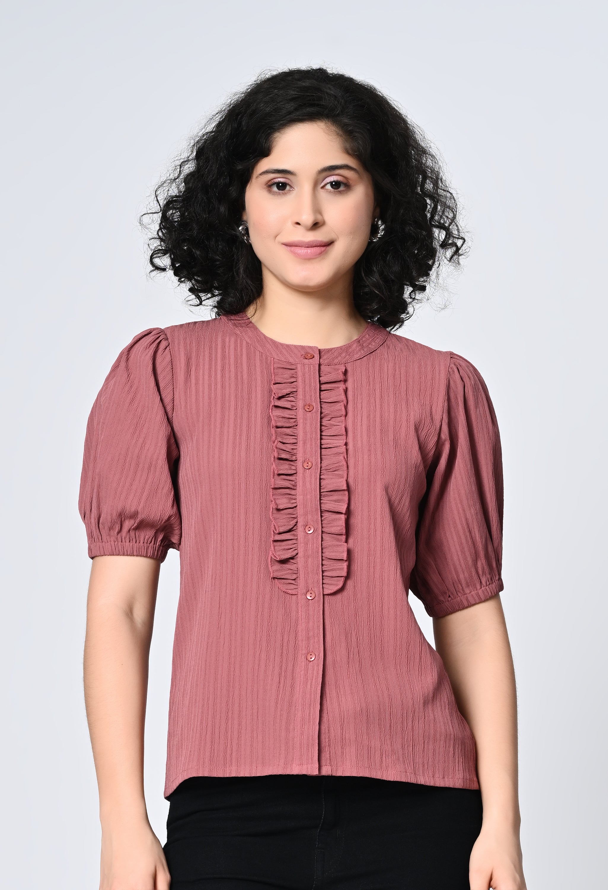 Solid Pink Half Sleeve Top for Women