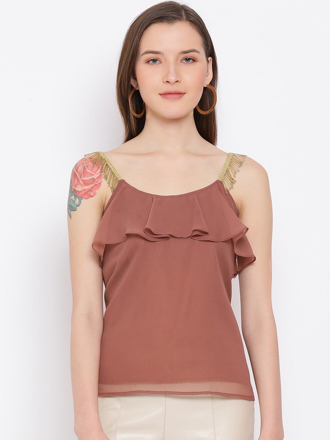 Solid Sleeveless Poly Georgette Top for Women