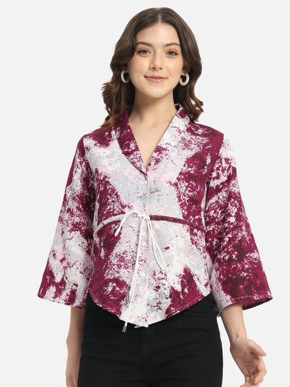 Multicolor Tie &amp; Dye Collar Neck Top for Women