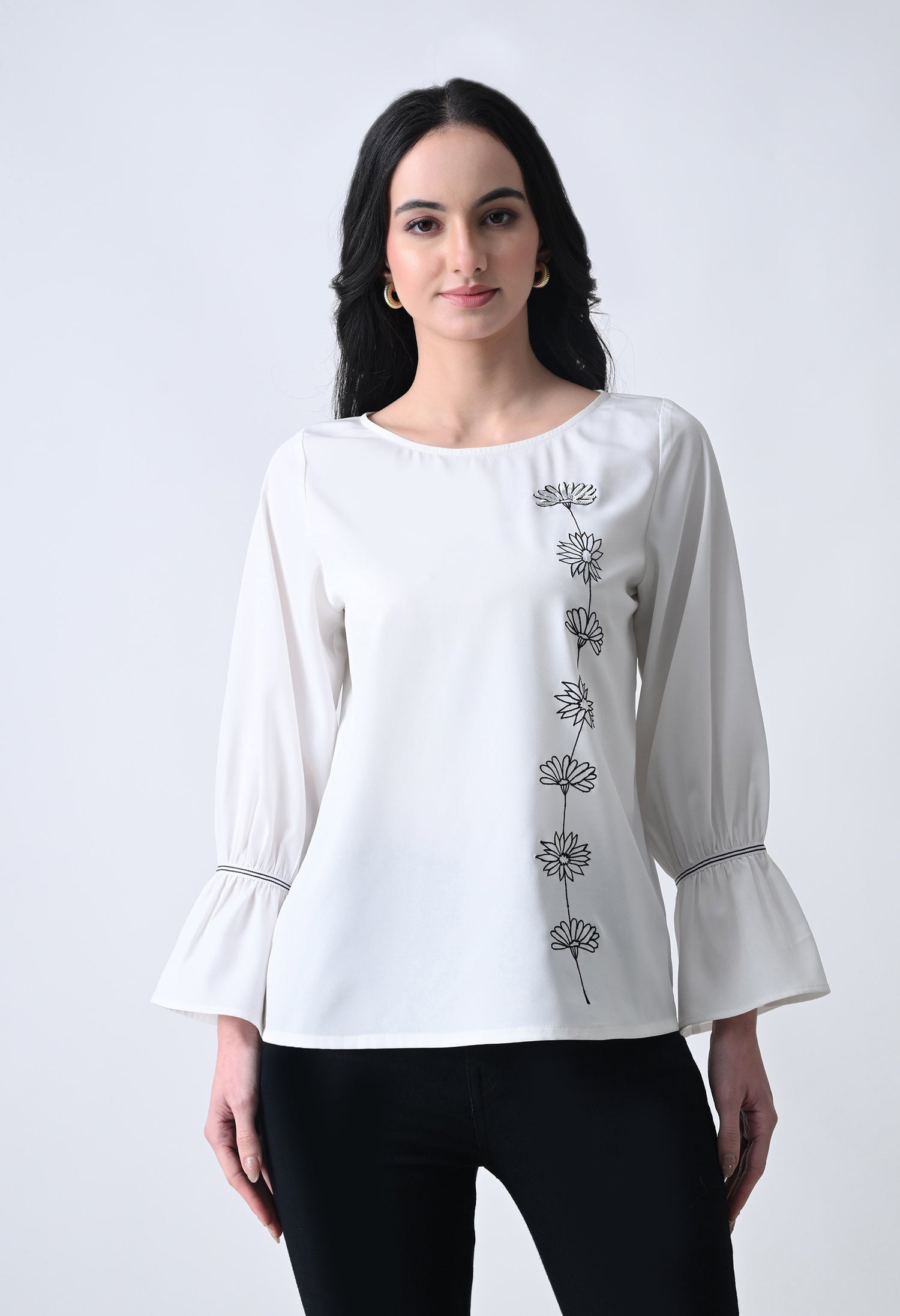 Embroidered Bell Sleeve Top for Women