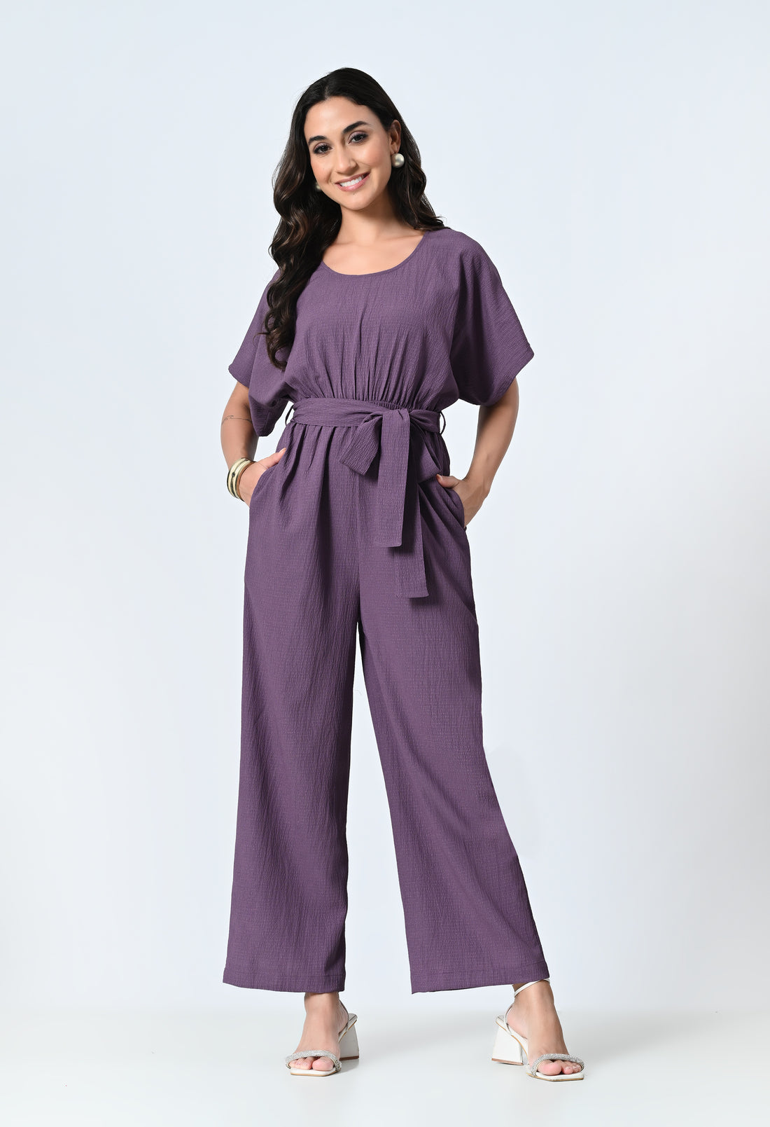 Purple Half Sleeve Jumpsuit for Women