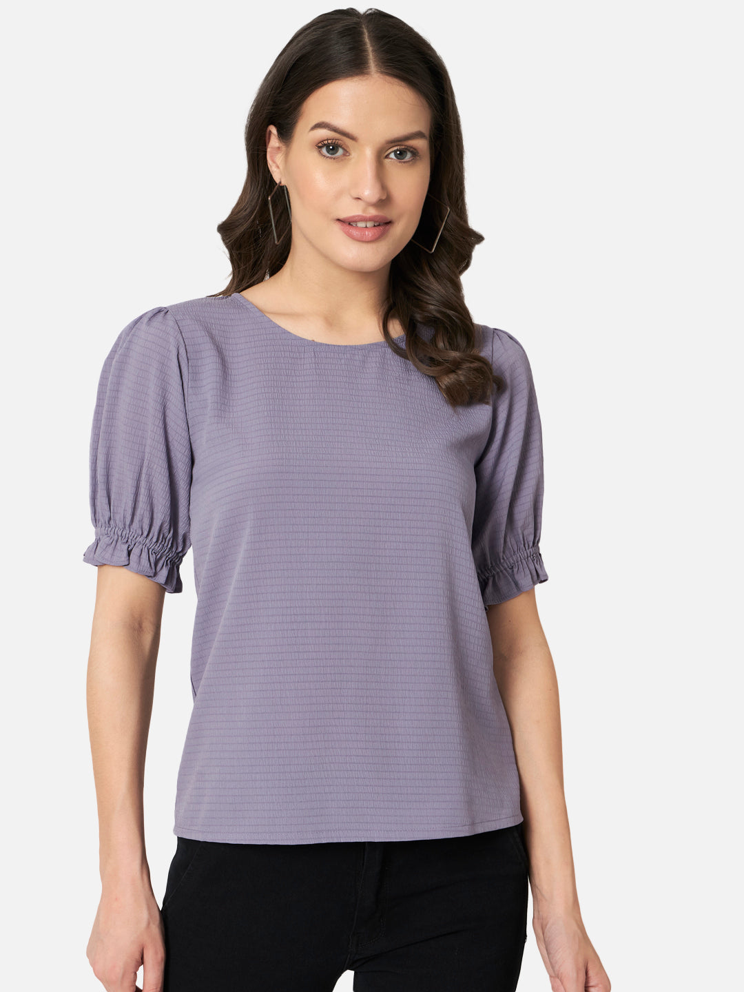 Purple Solid Half Sleeve Top for Women