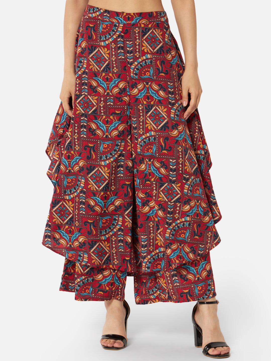 All-Over Printed Loose Fit Poly Crepe Flare Palazzo for Women