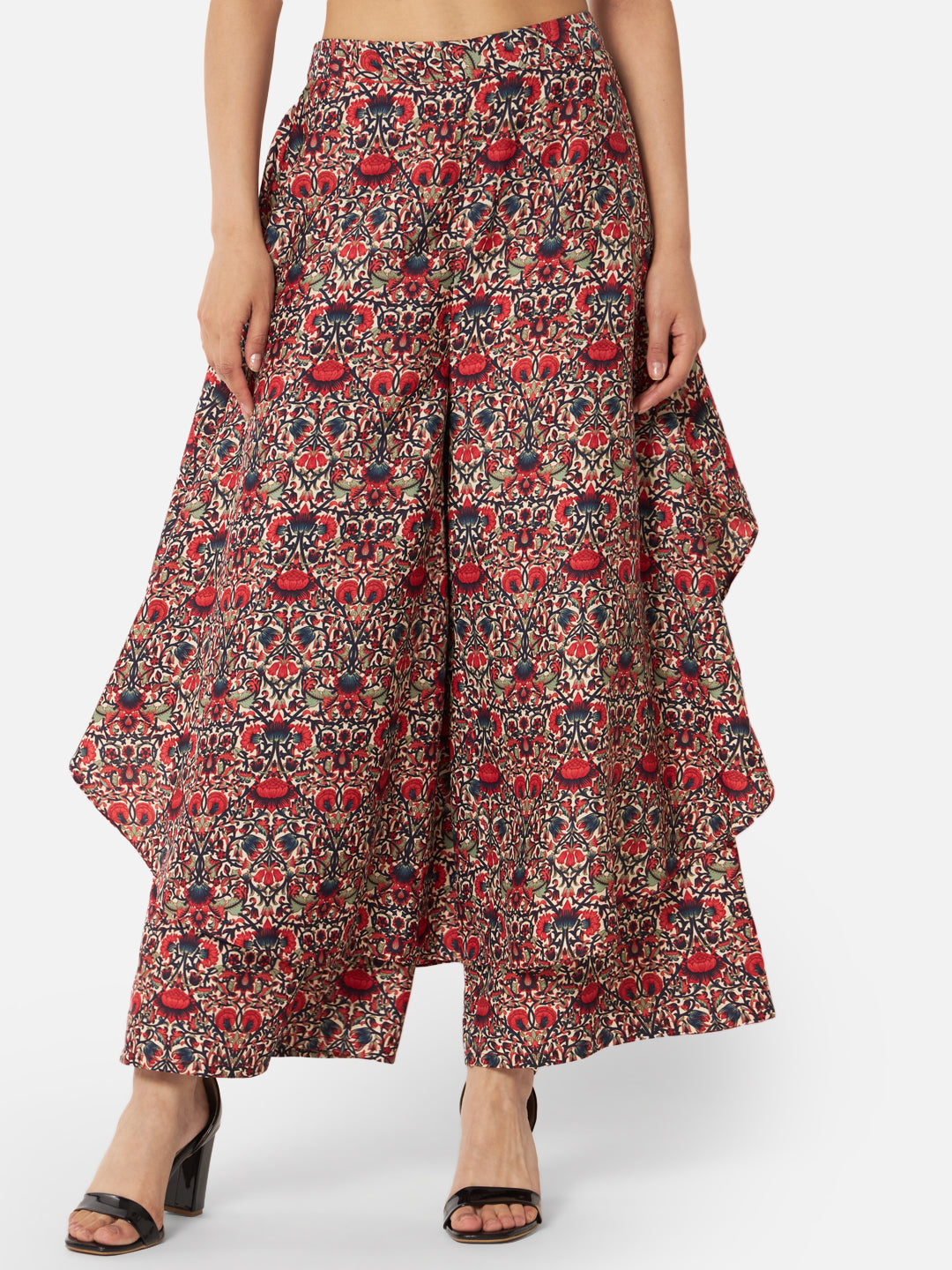 Floral Loose Fit Poly Crepe Flare Palazzo for Women