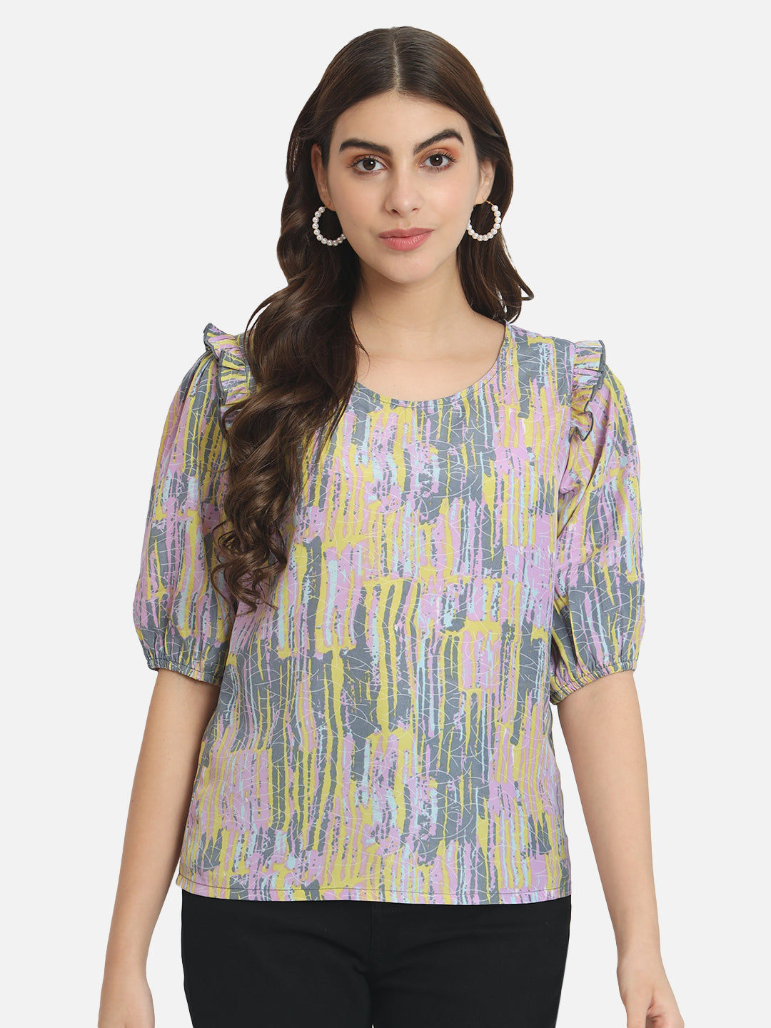 Multicolor Printed Round Neck Top for Women