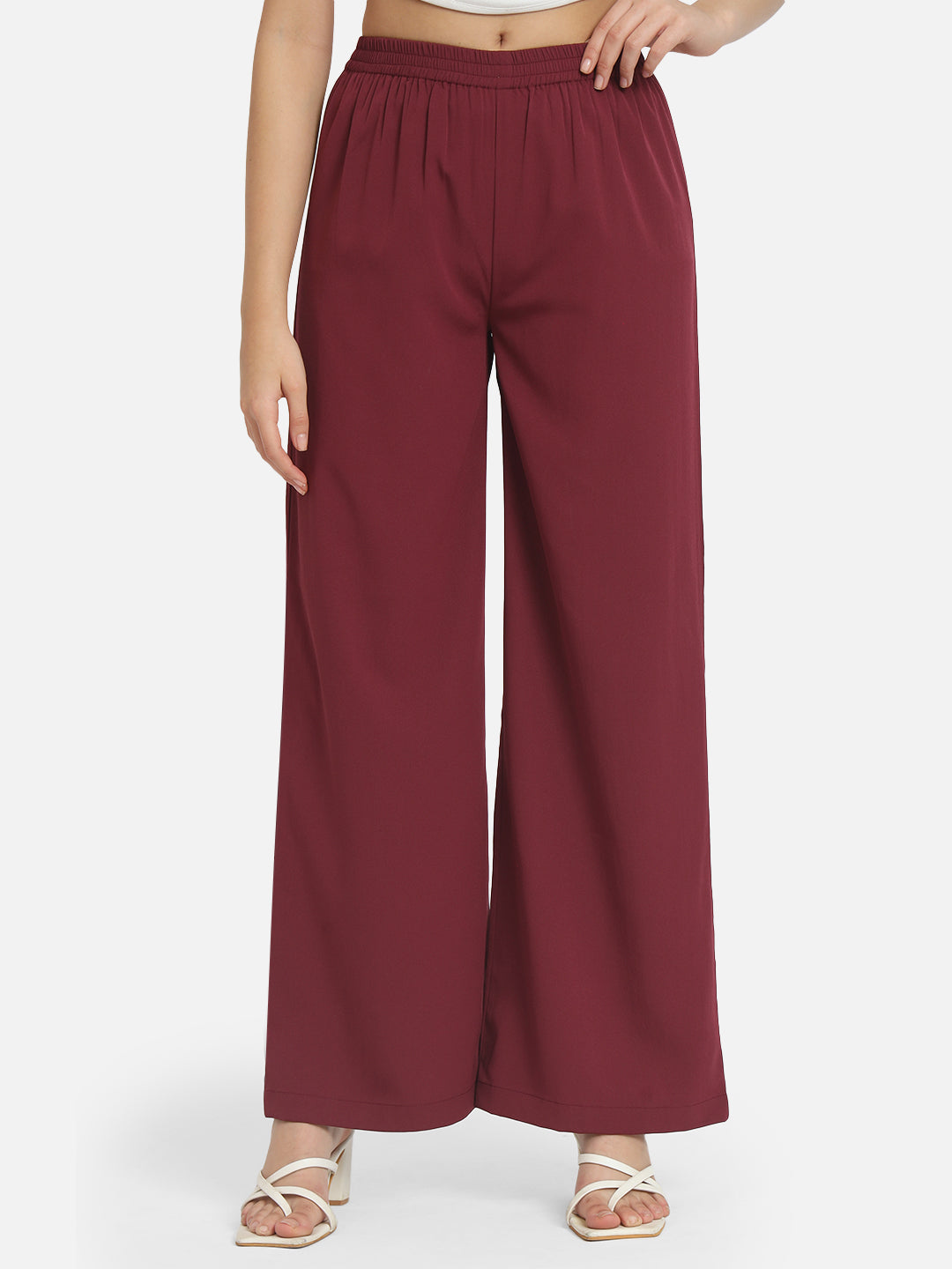Maroon Solid Regular Fit Straight Palazzo for Women