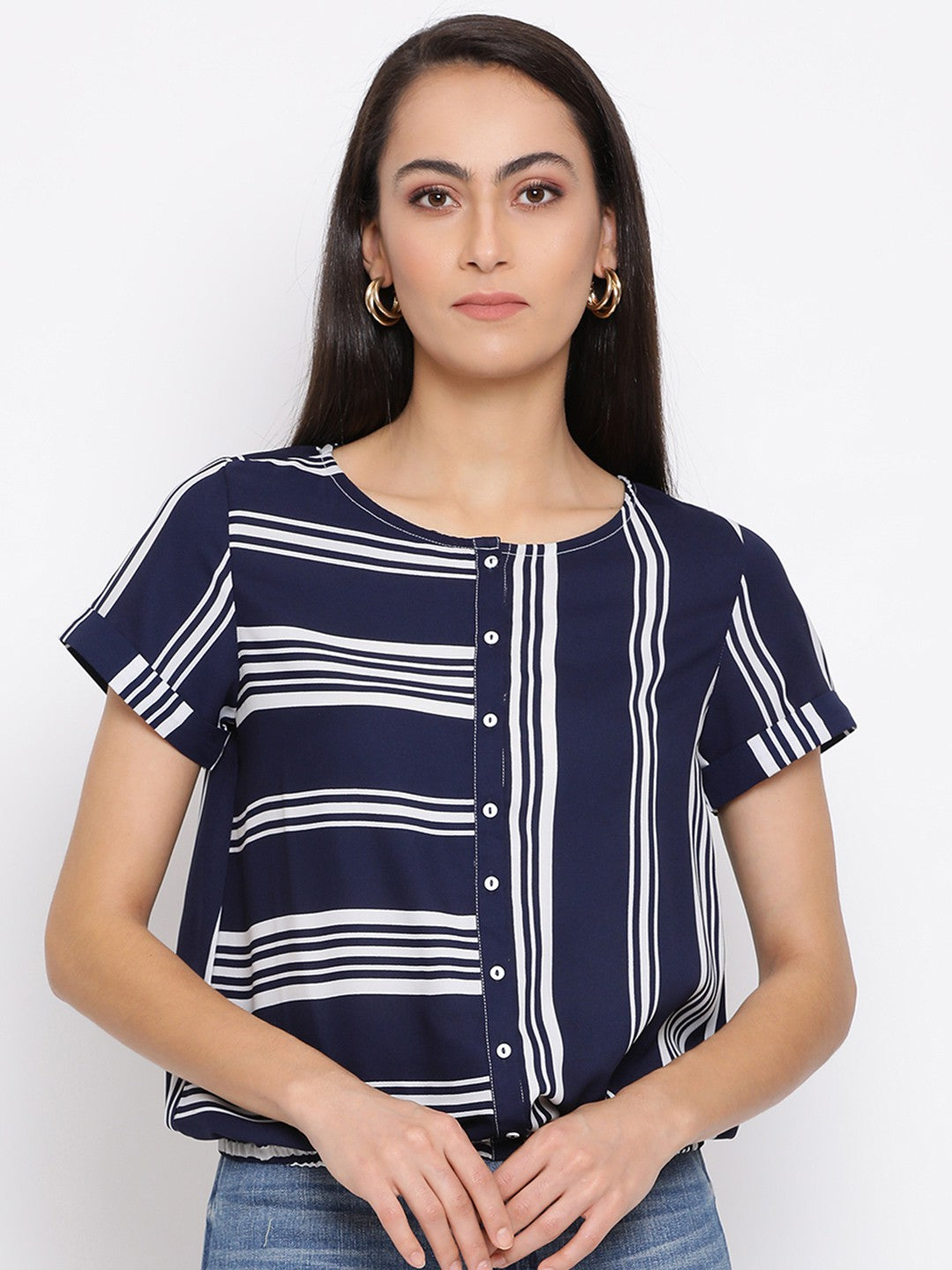 Blue Stripe Half Sleeve Top for Women