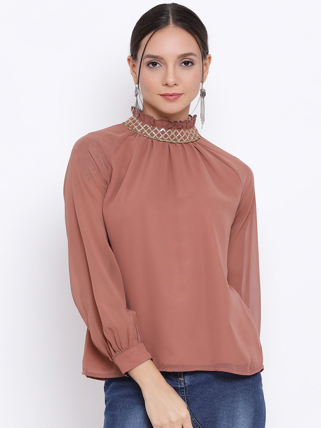 Solid High Neck Top for Women