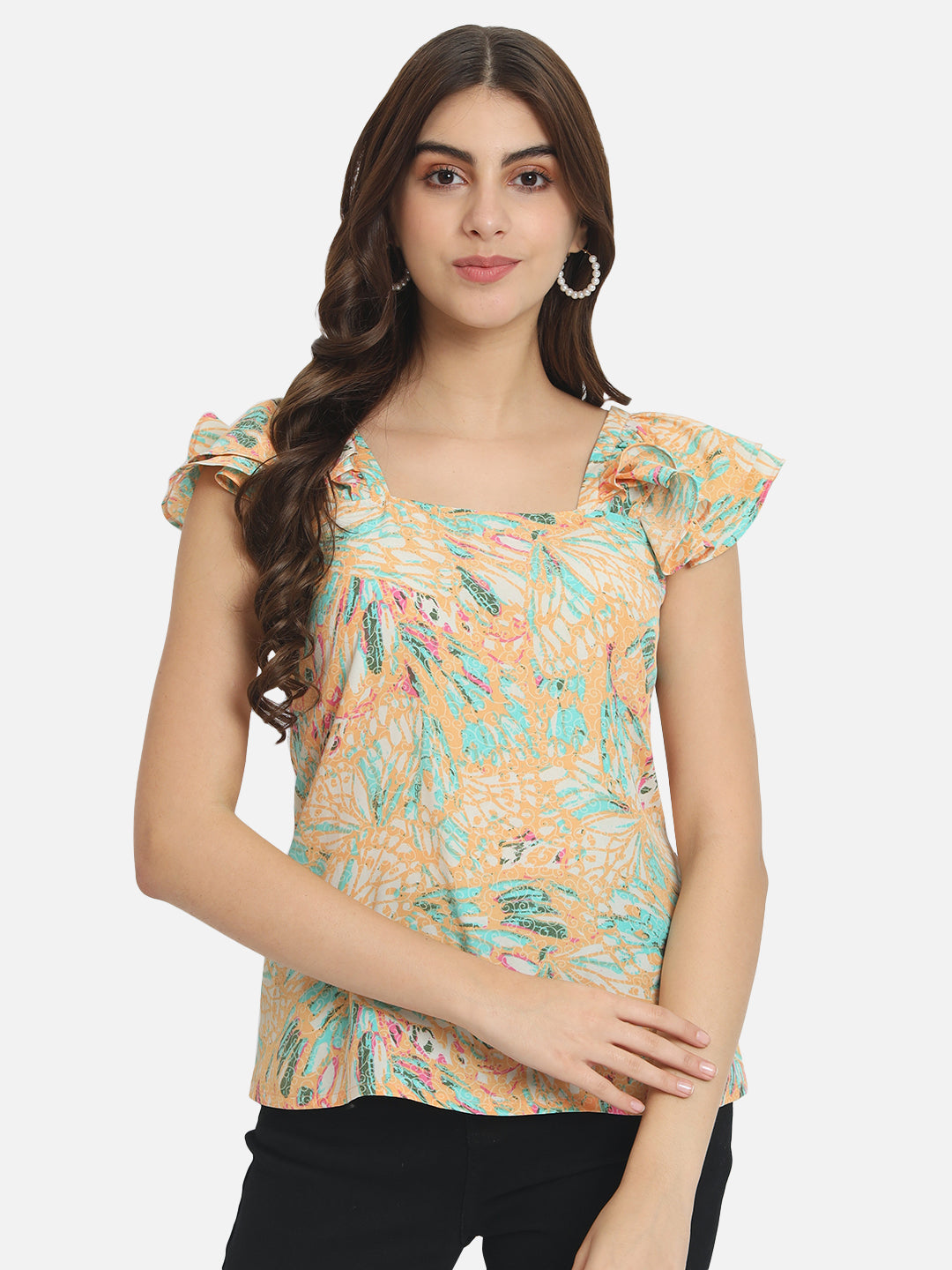 Multicolor Floral Square Neck Top for Women