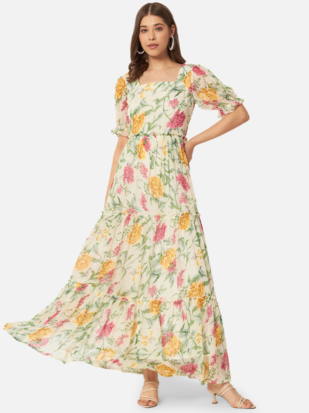 Floral Half Sleeve Ankle Length Dress for Women