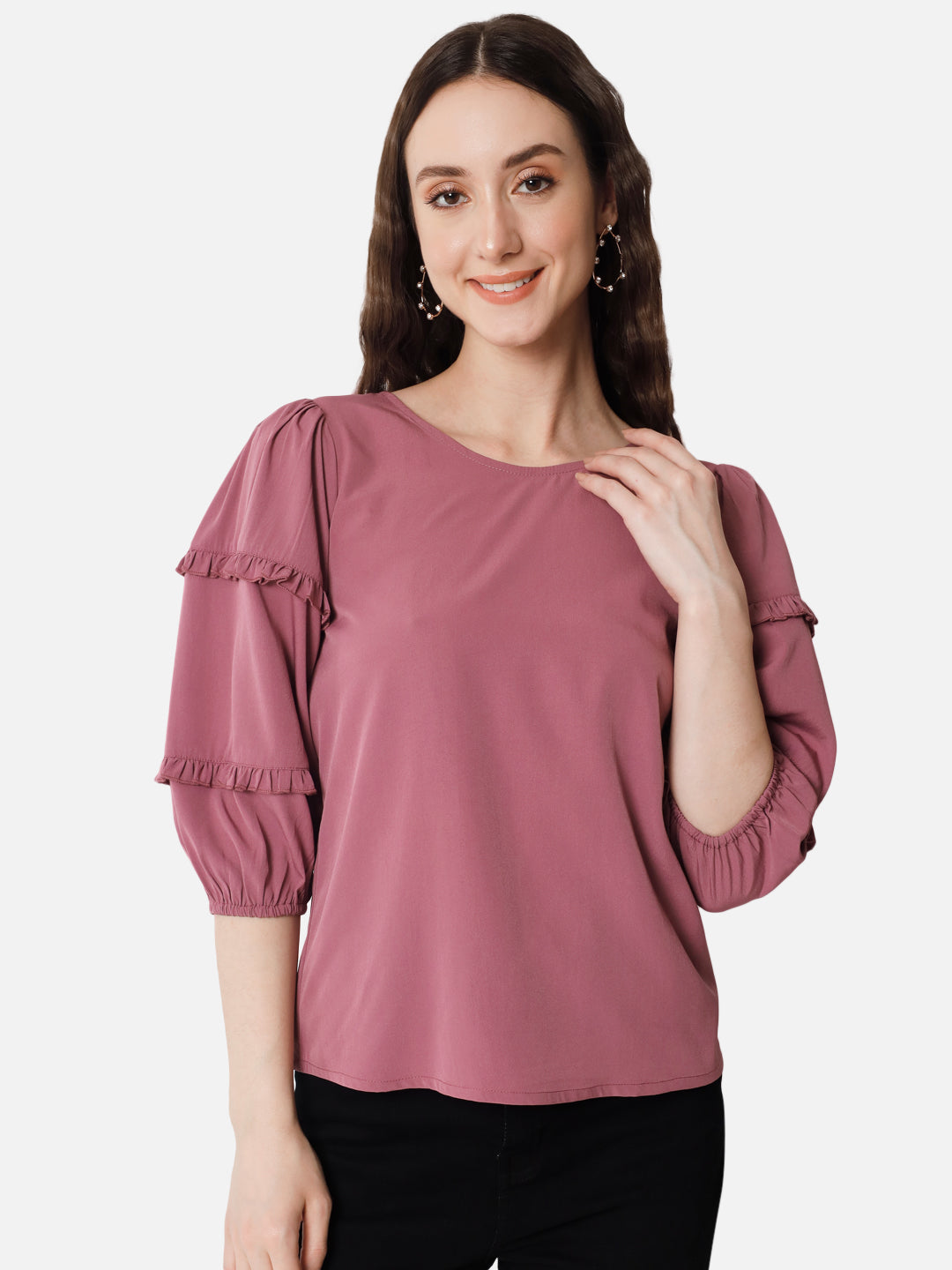 Solid Round Neck Top for Women