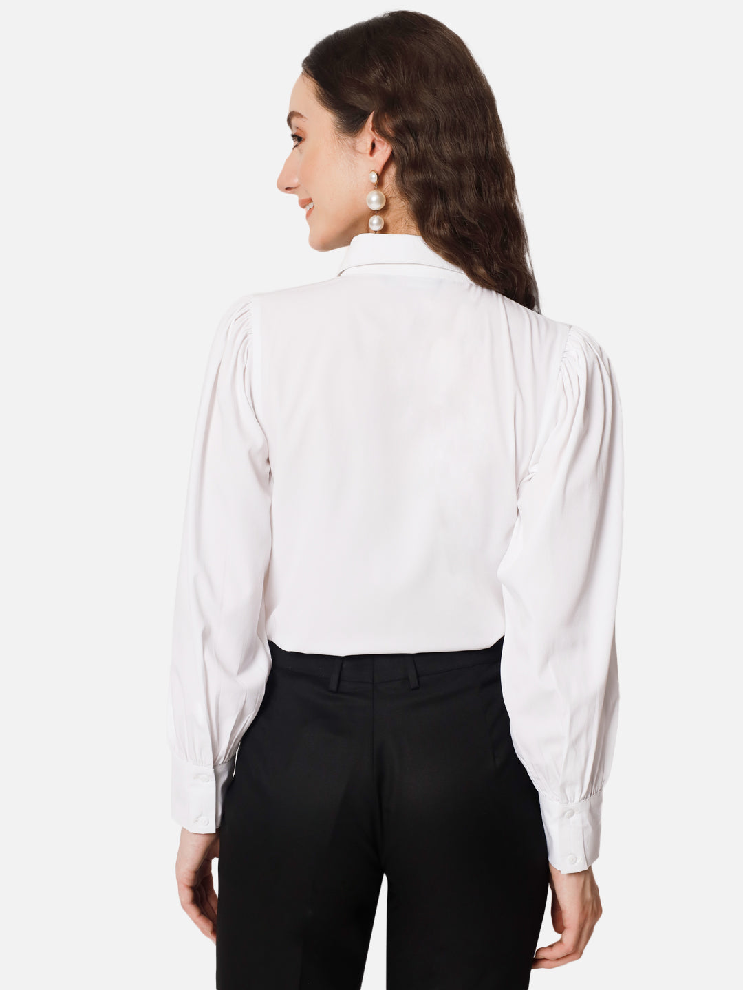 Solid White Full Cuff Sleeve Shirt for Women