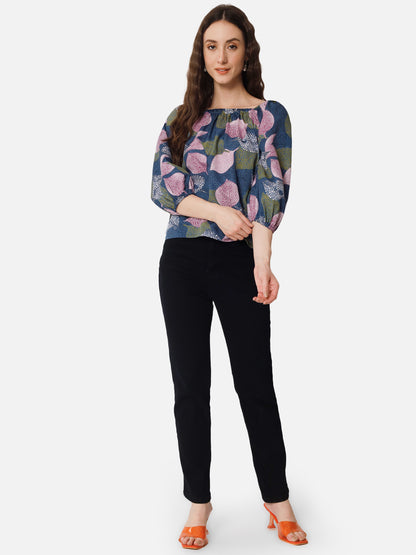 Multicolor Leaf Printed Square Neck Top for Women