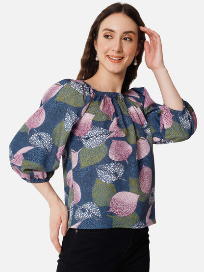 Multicolor Leaf Printed Square Neck Top for Women