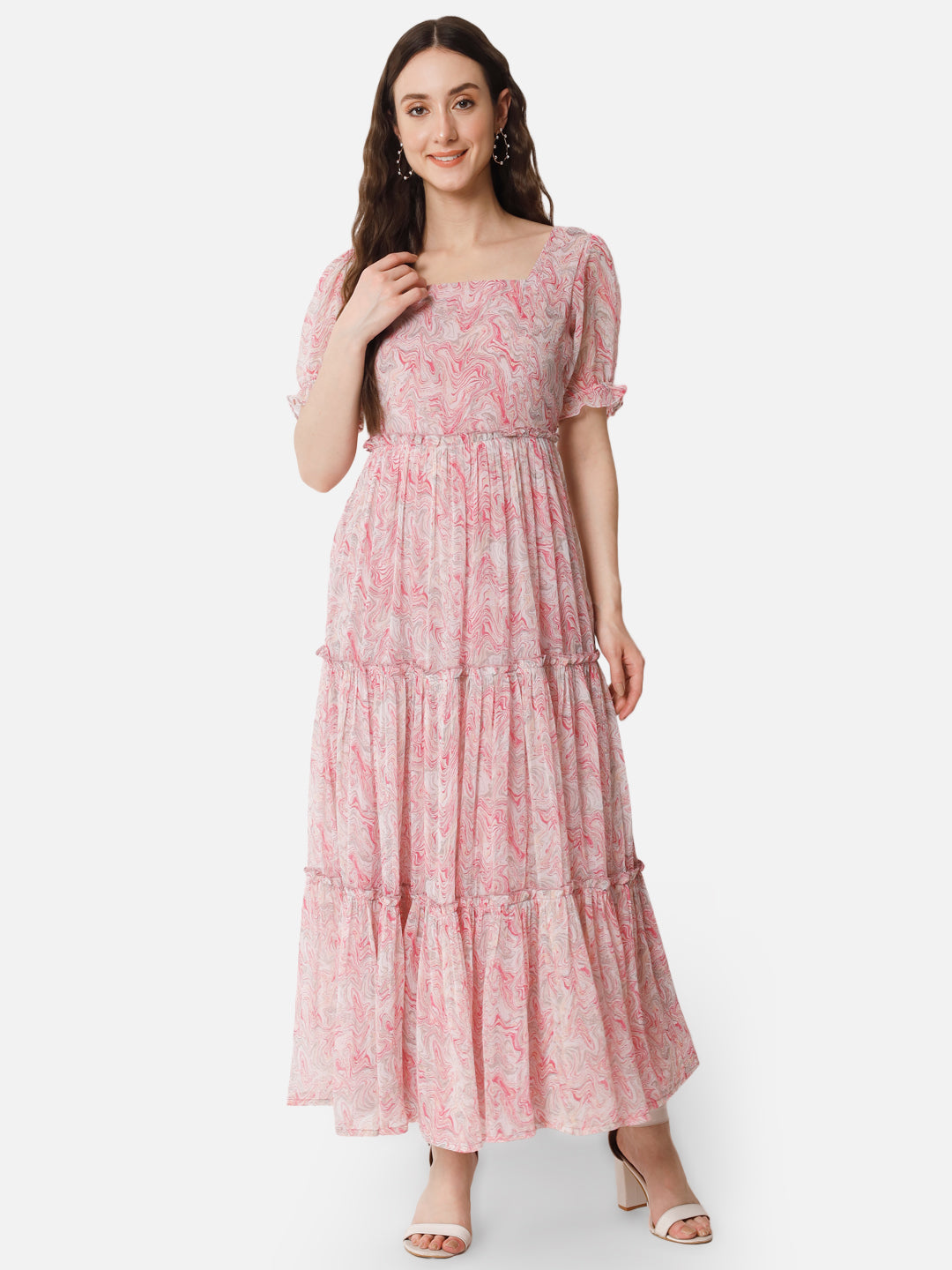 Pink Tie-Dye Half Sleeve Ankle Length Dress for Women