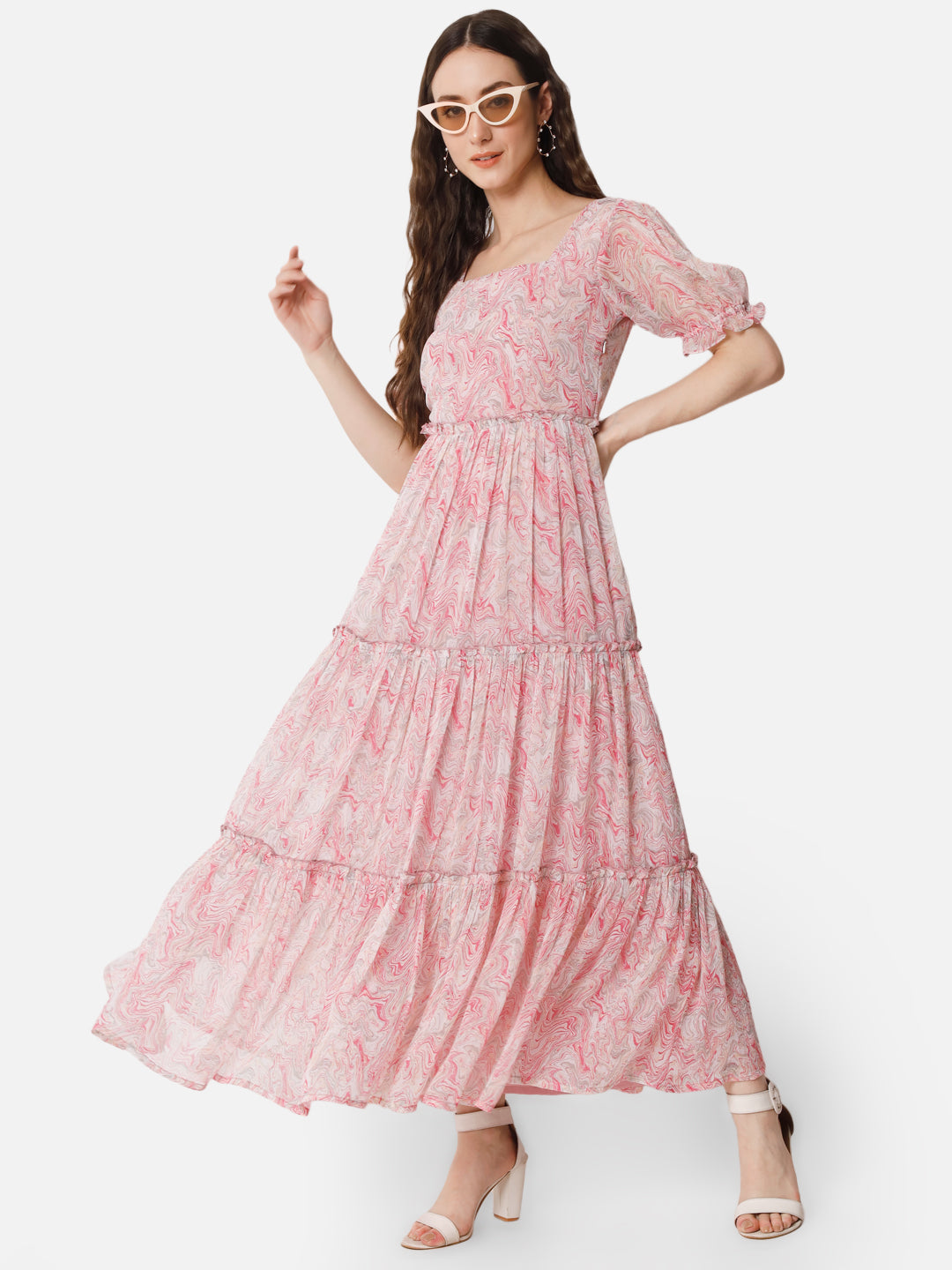 Pink Tie-Dye Half Sleeve Ankle Length Dress for Women