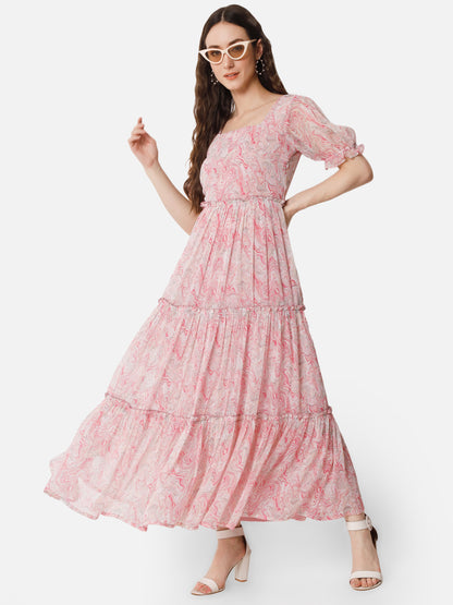 Pink Tie-Dye Half Sleeve Ankle Length Dress for Women