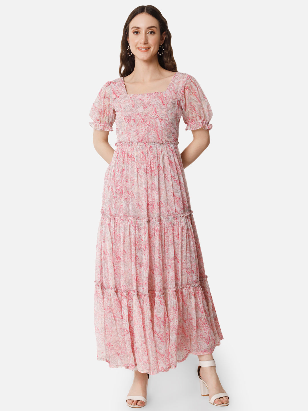Pink Tie-Dye Half Sleeve Ankle Length Dress for Women