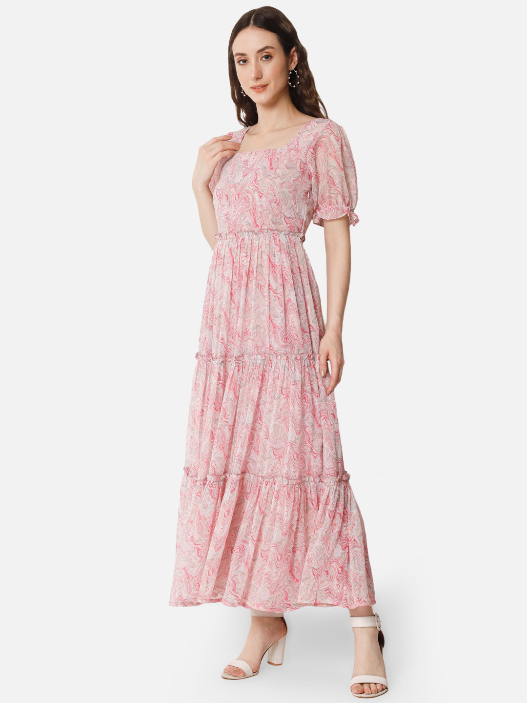 Pink Tie-Dye Half Sleeve Ankle Length Dress for Women