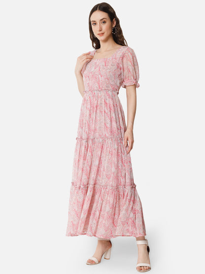 Pink Tie-Dye Half Sleeve Ankle Length Dress for Women