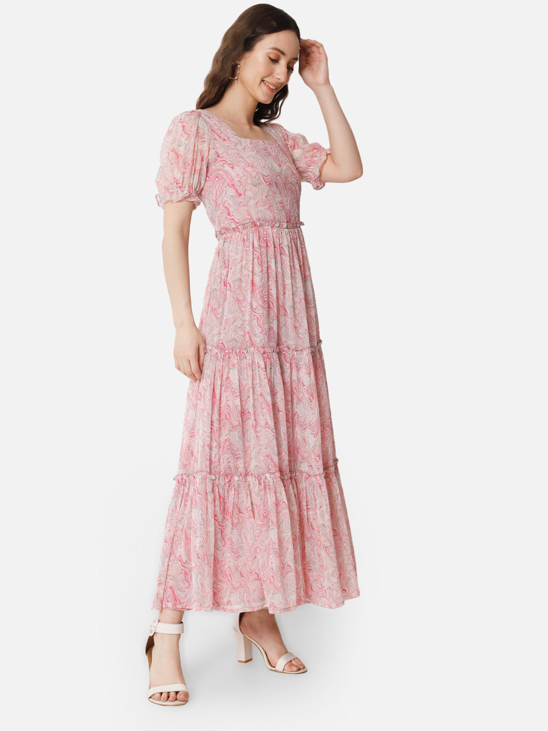 Pink Tie-Dye Half Sleeve Ankle Length Dress for Women