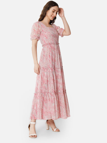 Pink Tie-Dye Half Sleeve Ankle Length Dress for Women