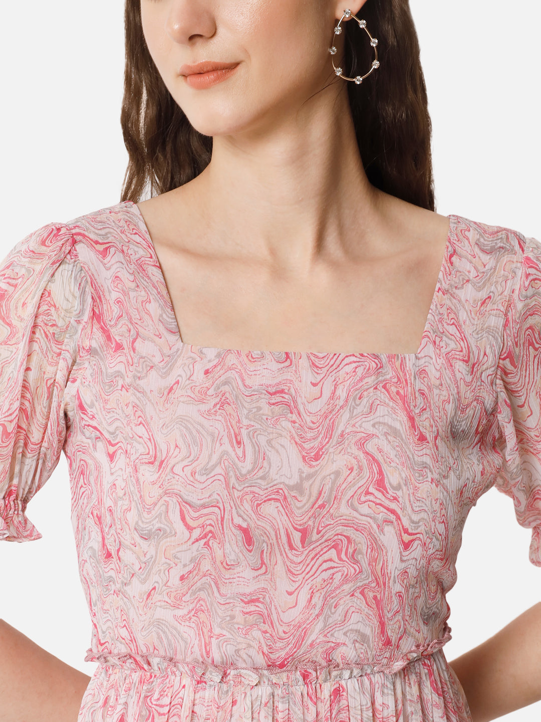 Pink Tie-Dye Half Sleeve Ankle Length Dress for Women