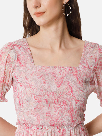 Pink Tie-Dye Half Sleeve Ankle Length Dress for Women