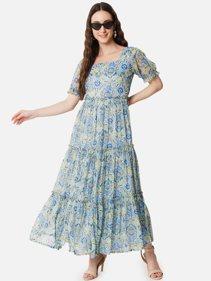 Floral Half Sleeve Ankle Length Dress for Women