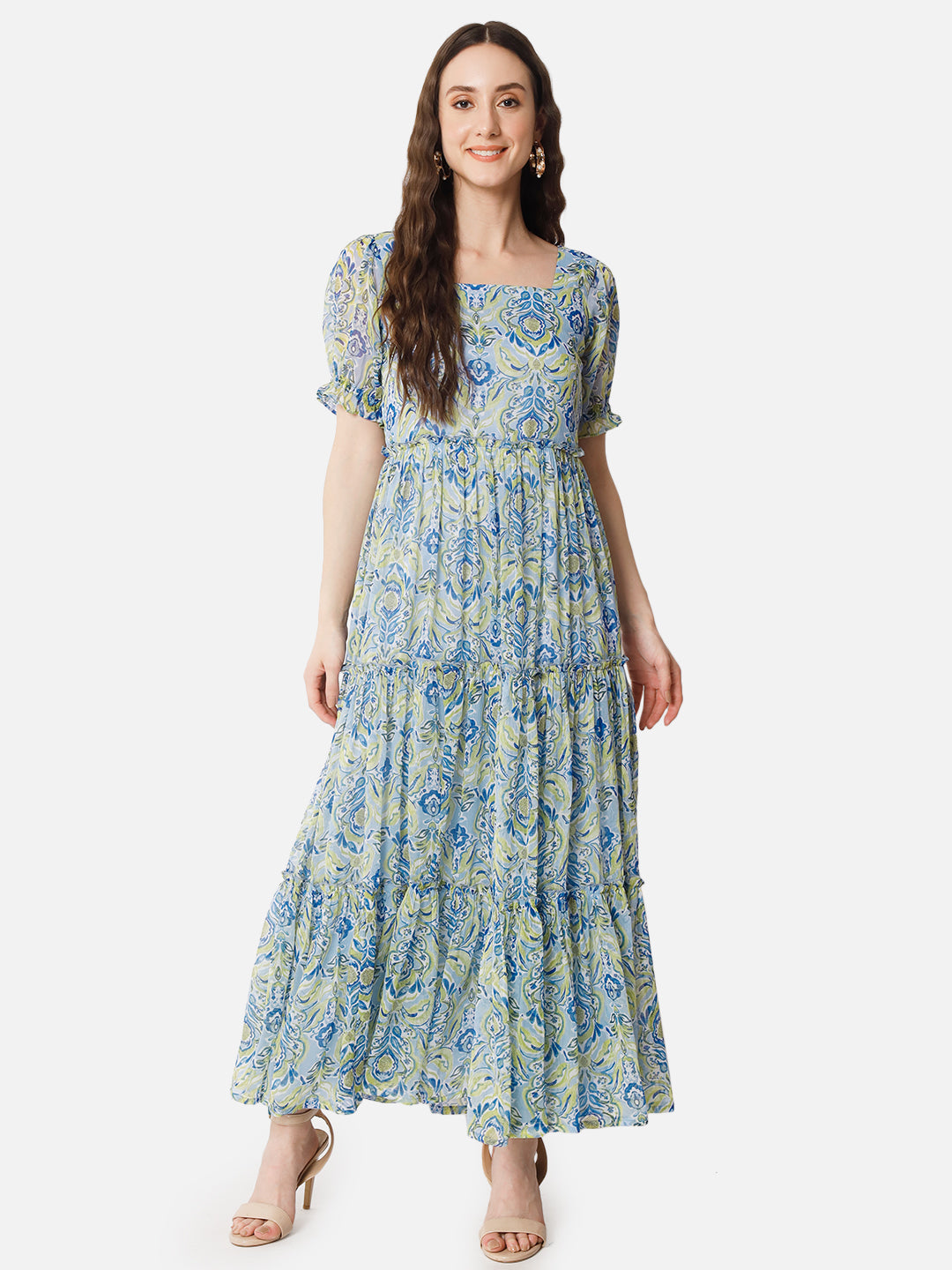 Floral Half Sleeve Ankle Length Dress for Women