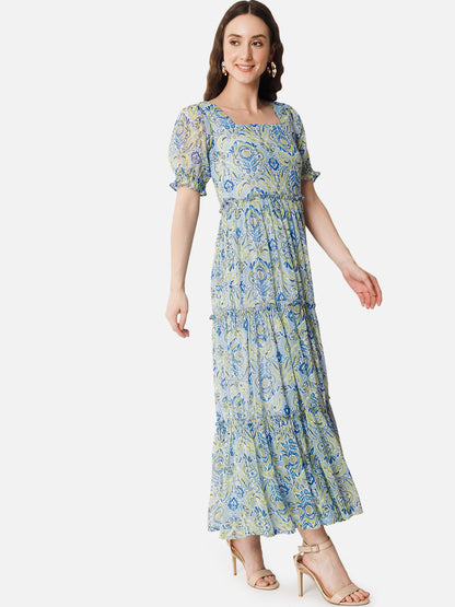 Floral Half Sleeve Ankle Length Dress for Women