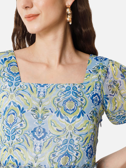 Floral Half Sleeve Ankle Length Dress for Women