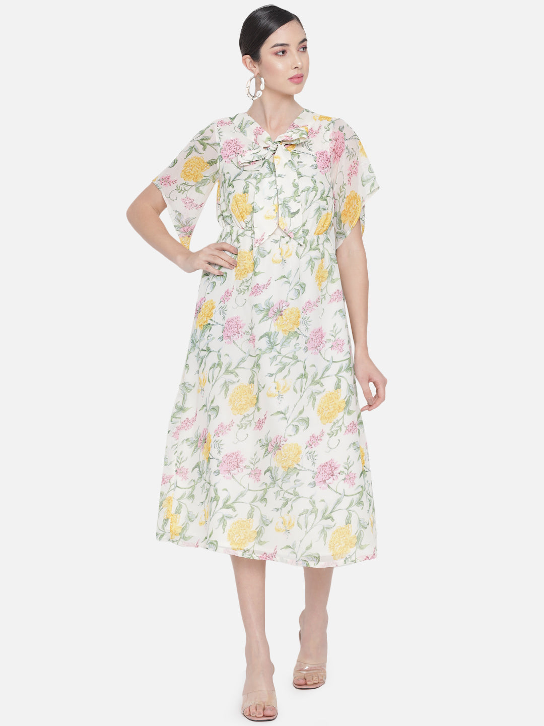 Multicolor Floral Poly Georgette Dress for Women