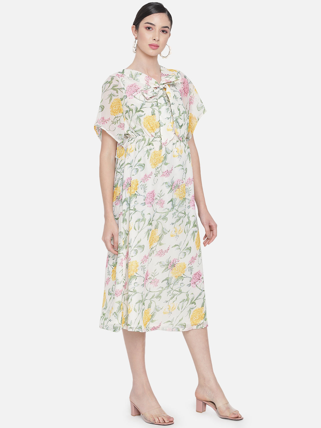 Multicolor Floral Poly Georgette Dress for Women