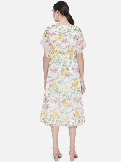 Multicolor Floral Poly Georgette Dress for Women