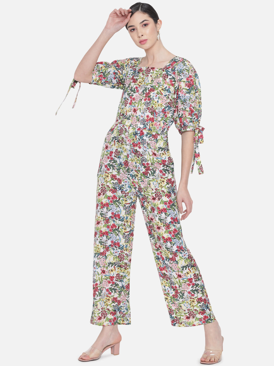Multicolor Floral Square Neck Jumpsuit for Women