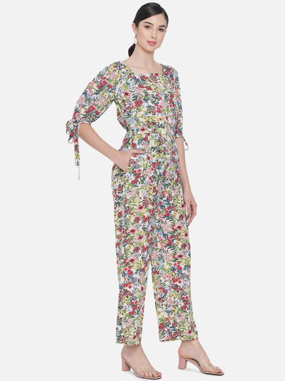 Multicolor Floral Square Neck Jumpsuit for Women
