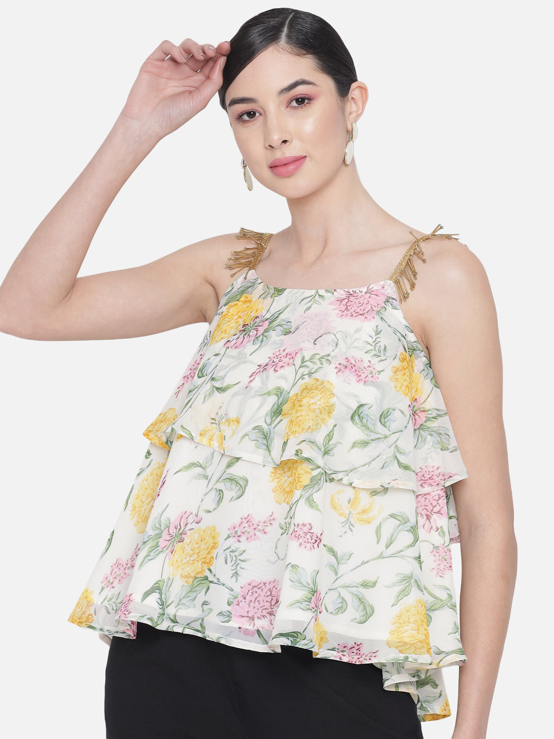 Floral Sleeveless Tiered Top for Women