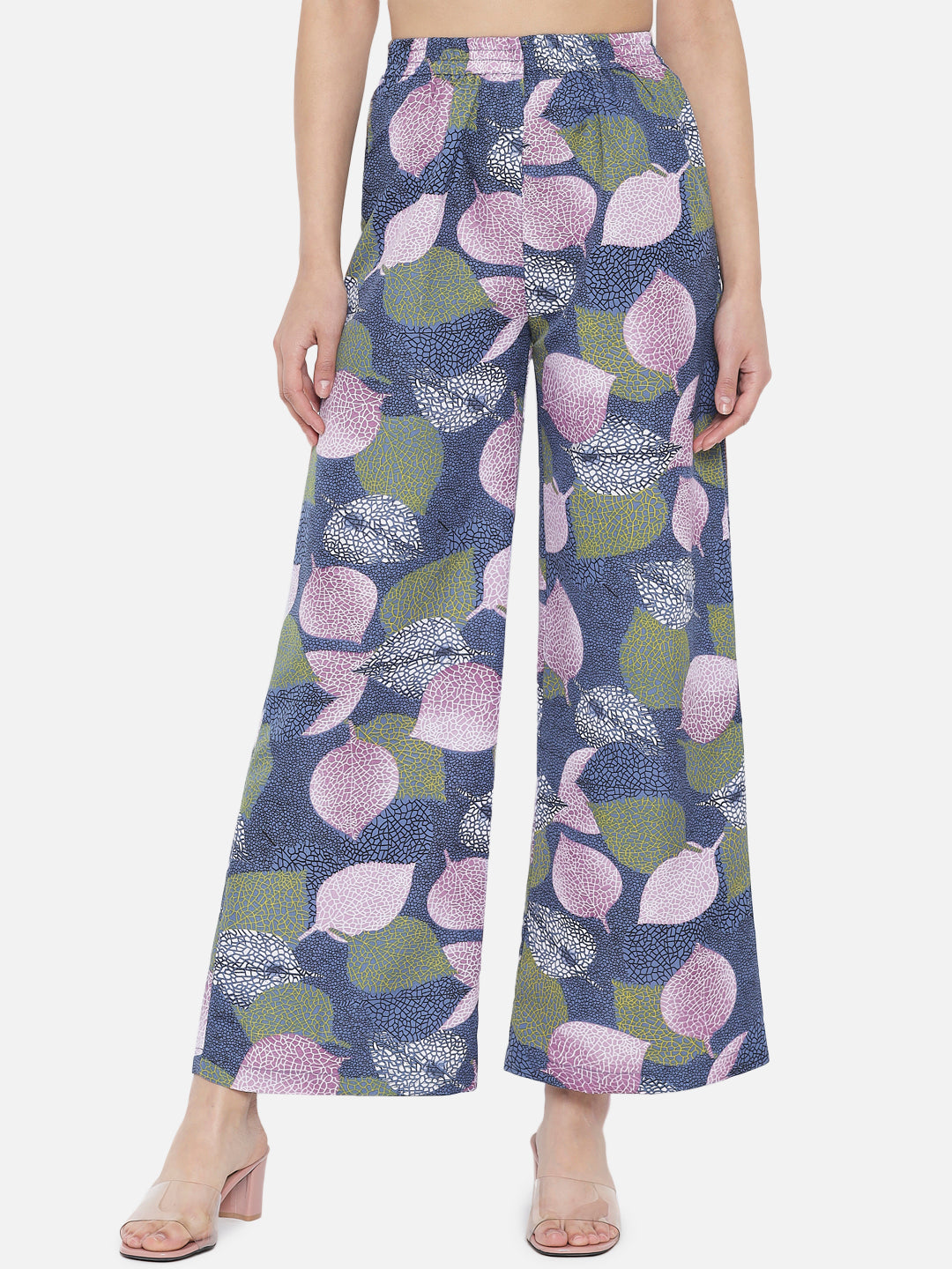 Multicolor Leaf Print Regular Fit Straight Palazzo for Women