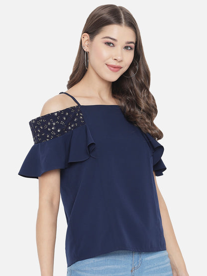 Solid Half Sleeves Cold Shoulder Top for Women