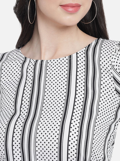 White Polka Dot Round Neck Top for Women