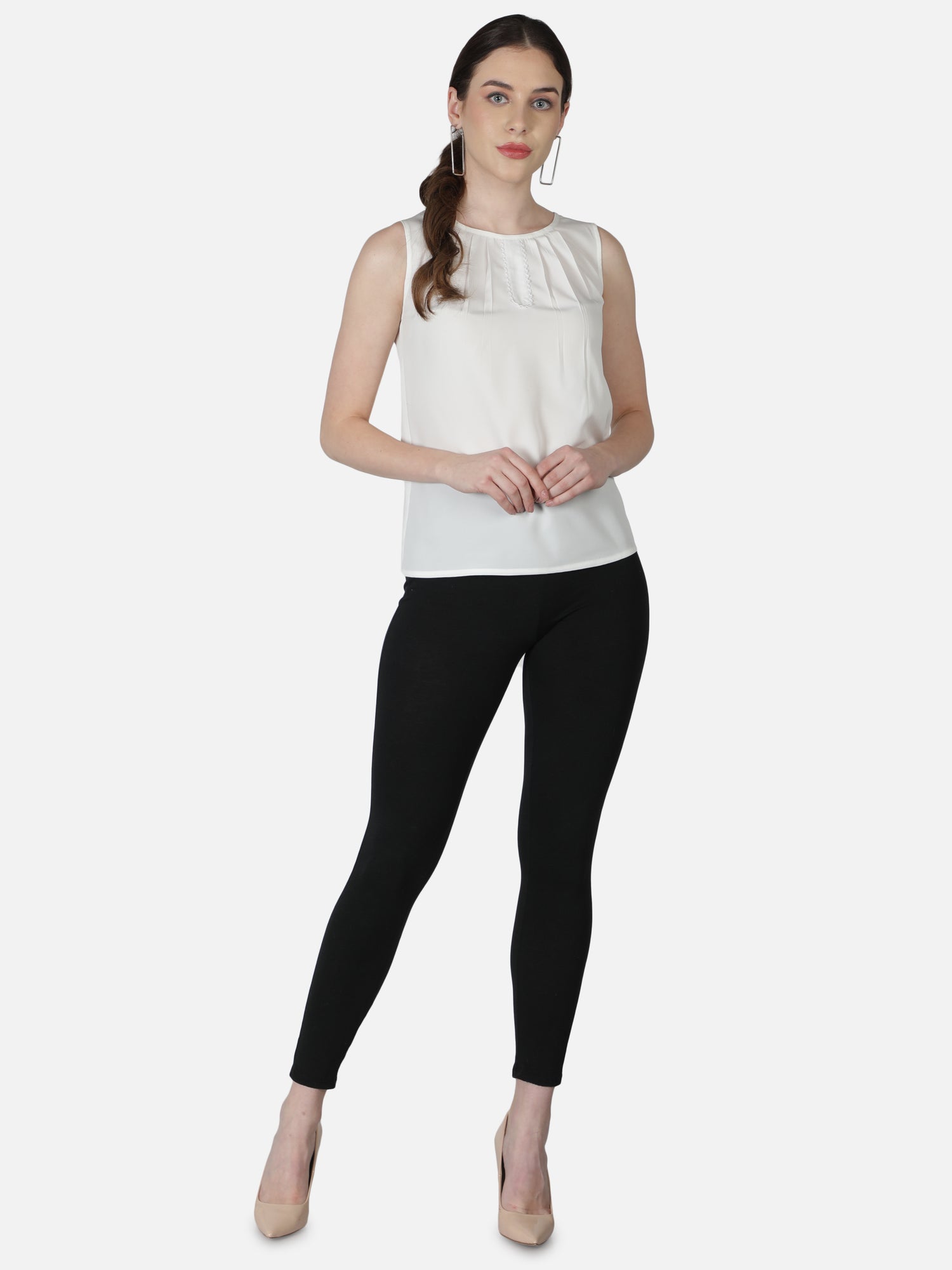 White Solid Sleeveless Top for Women