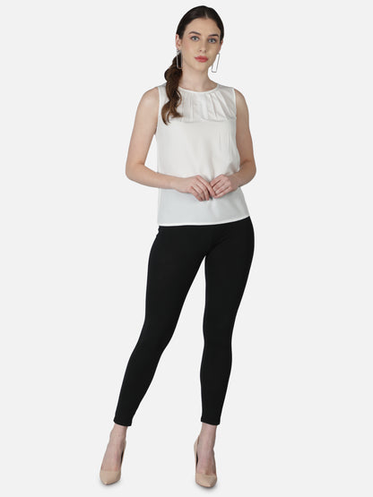 White Solid Sleeveless Top for Women