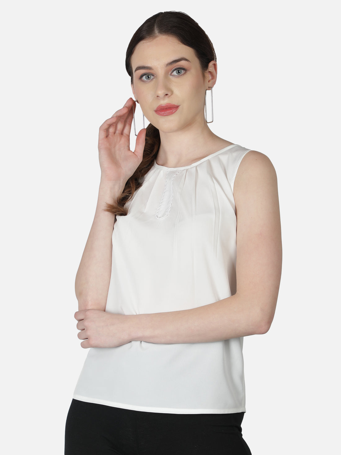 White Solid Sleeveless Top for Women